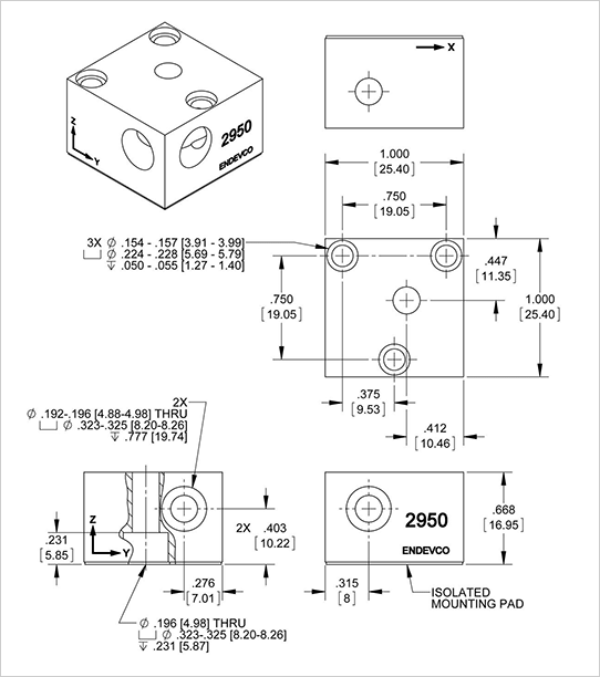 2950 Triaxial Mounting Block adhesive and screw mounting